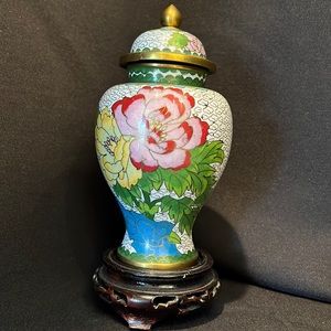 Chinese Jingfa Cloisonné Vase - Chinese Peonies Decor vintage